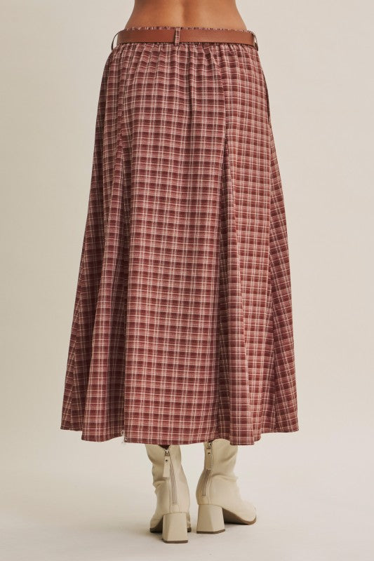 Maple Trail Heritage Plaid Flare Skirt with Belt