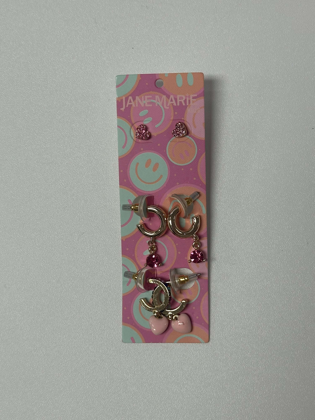 Pink Crystal Heart, Hoop with Pink Crystal, Multi Hoop with Heart Earring
