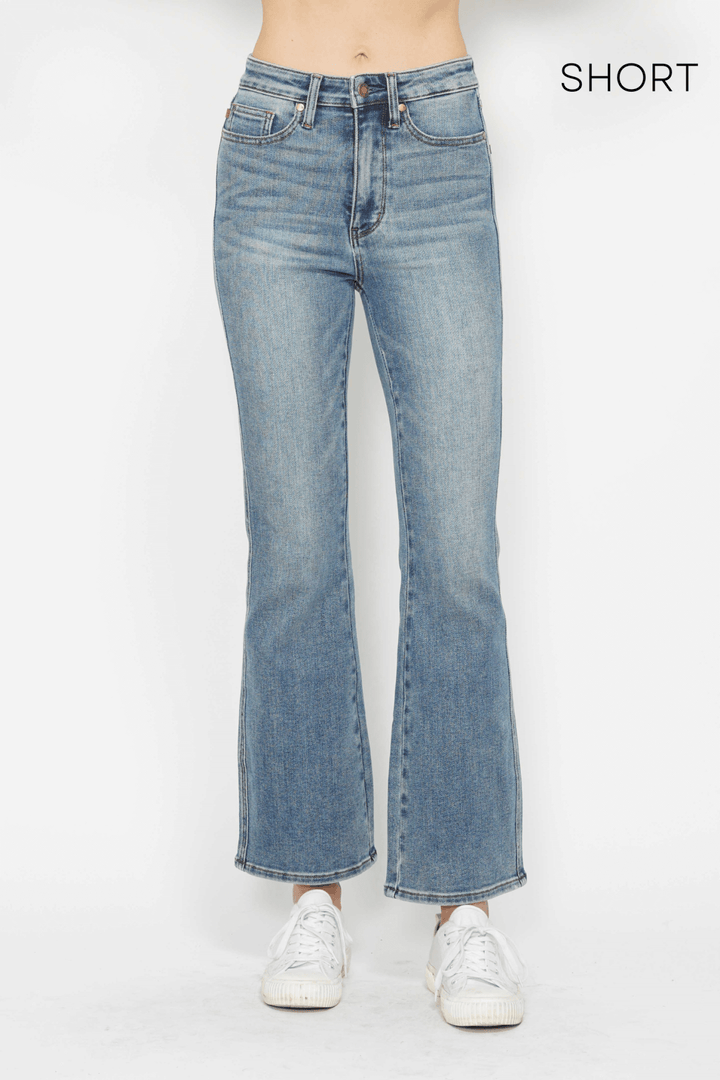 Judy Blue "Iris" HW Tummy Control Bootcut Medium Wash Short