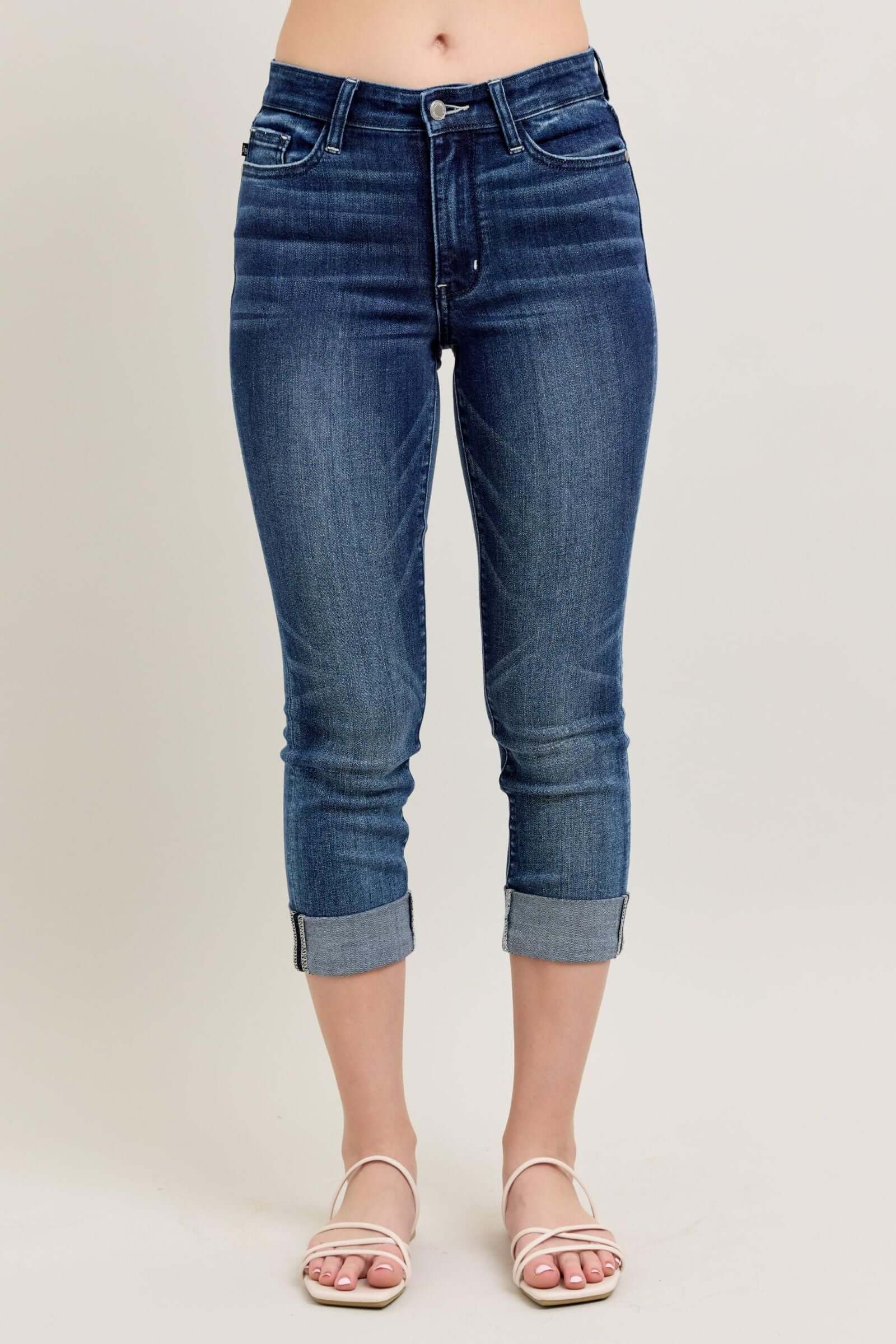 Judy "Midnight Charm" Cuffed Capri Jeans