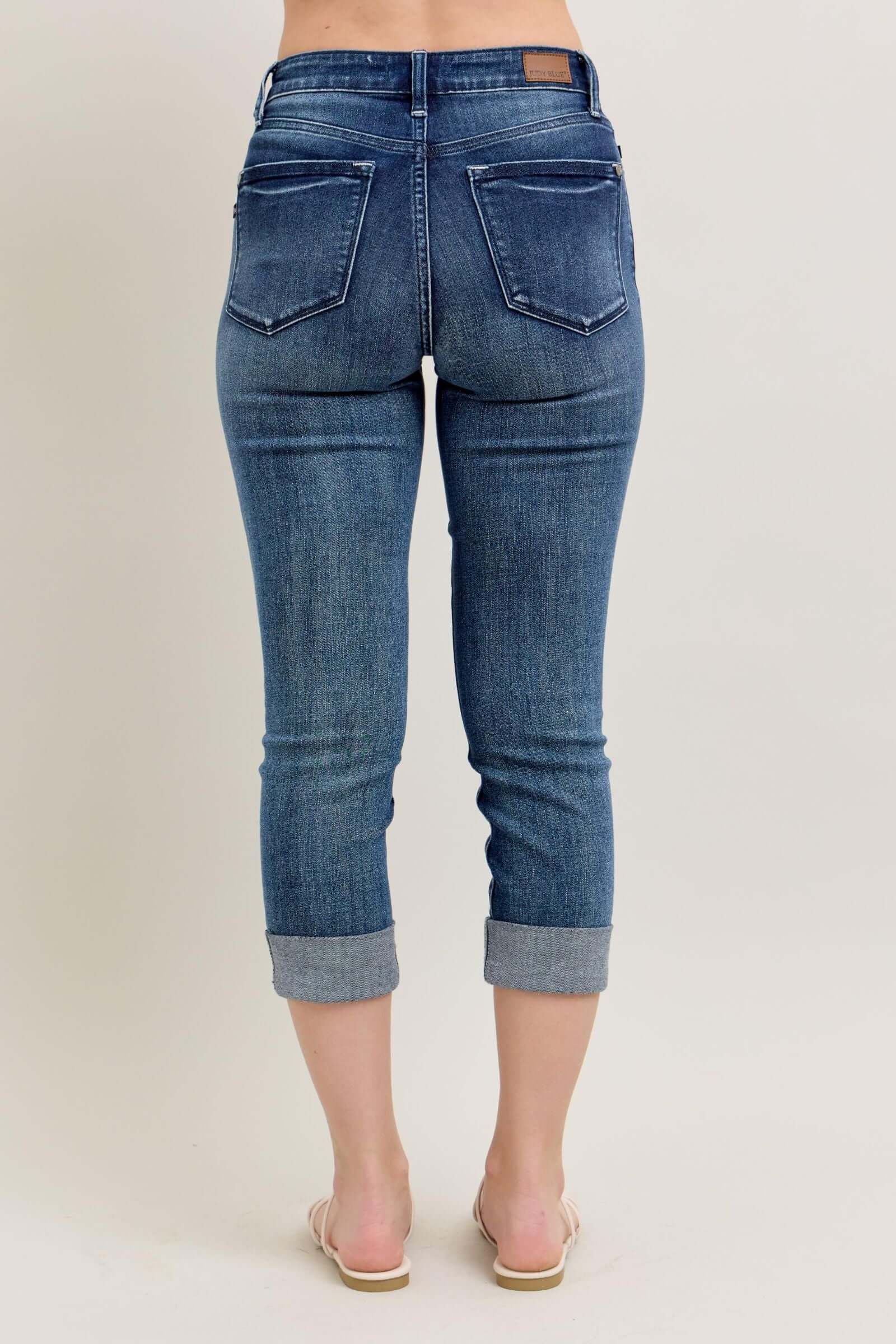 Judy "Midnight Charm" Cuffed Capri Jeans