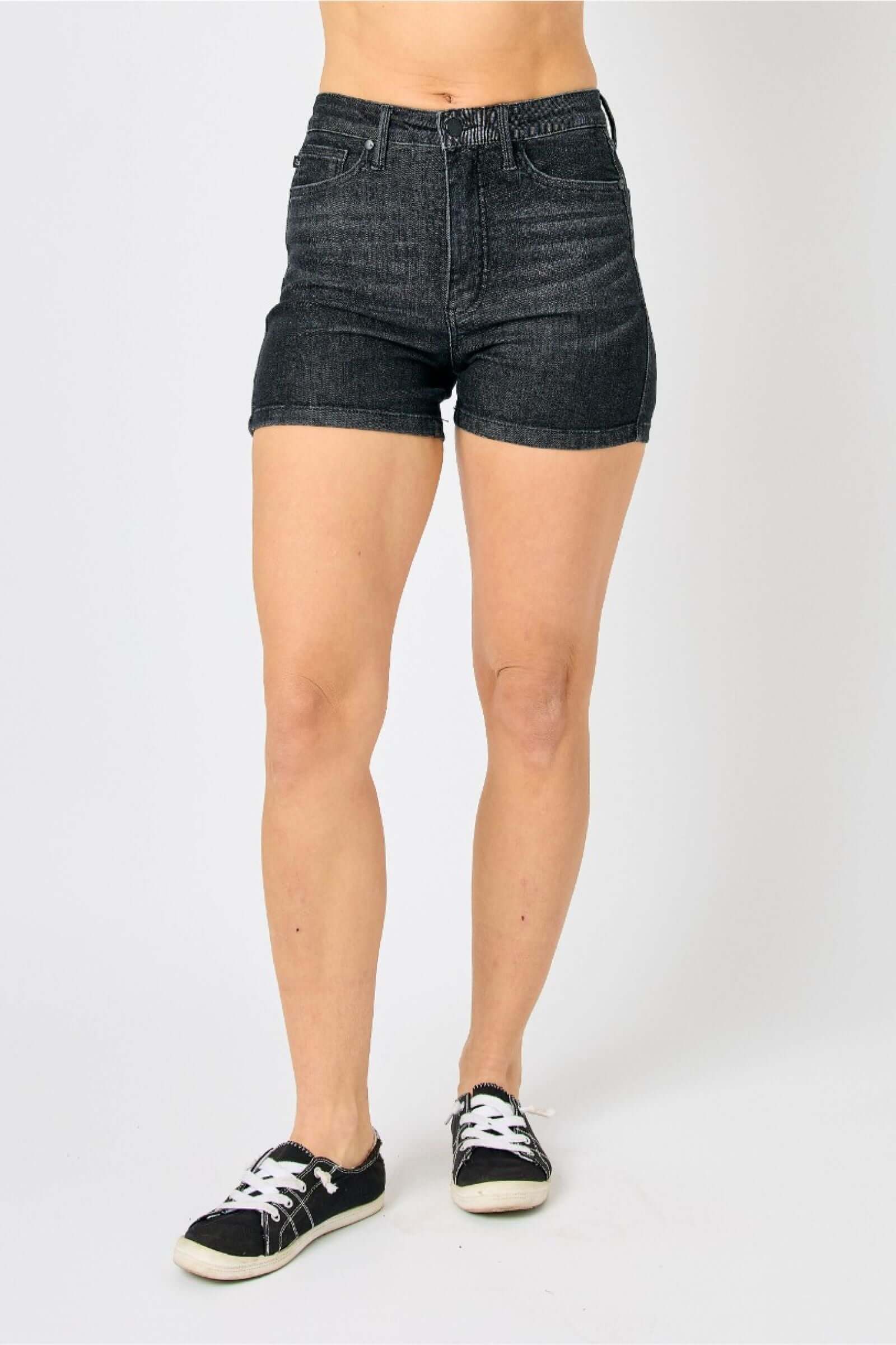 Judy Blue High Waist Tummy Control Washed Black Short