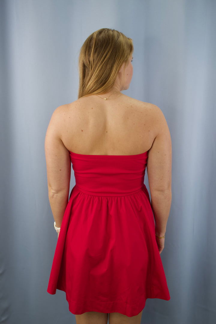 Tube Top Flare Mini Dress with Pockets