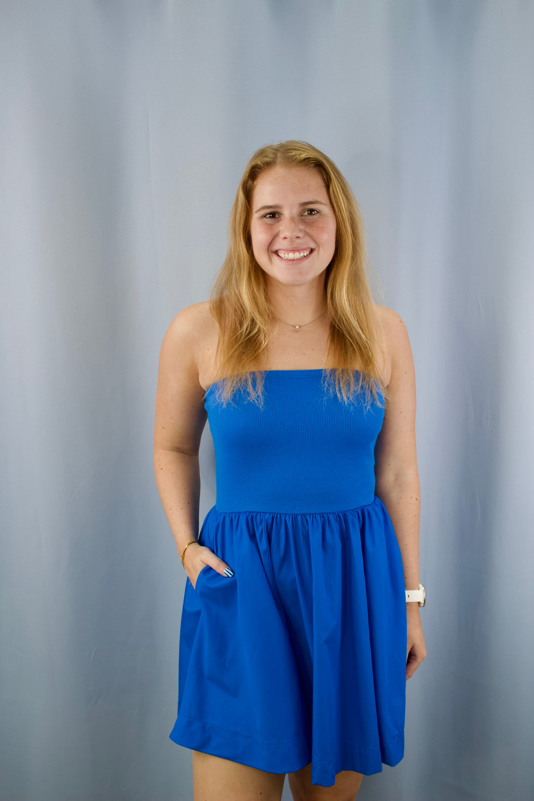 Tube Top Flare Mini Dress with Pockets