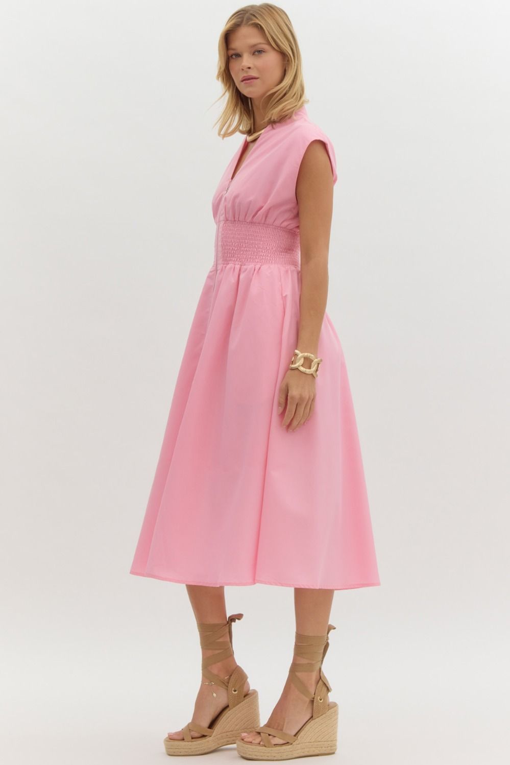The Ivy Smocked Waist Midi Dress – Pink