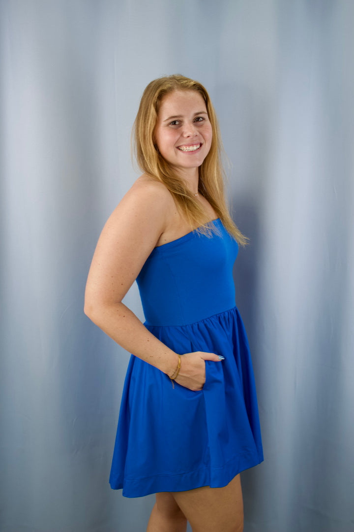 Tube Top Flare Mini Dress with Pockets