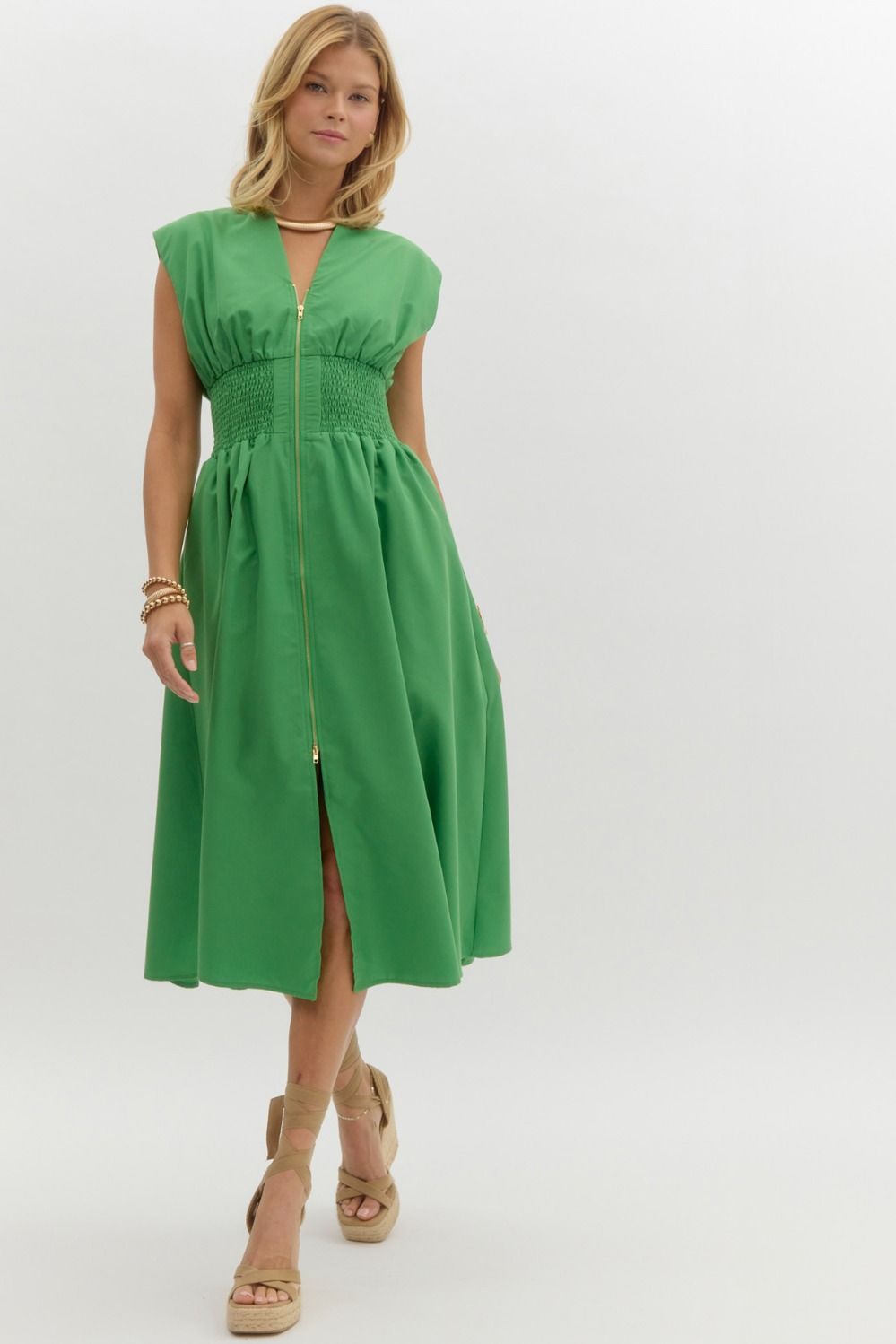 The Ivy Smocked Waist Midi Dress – Green