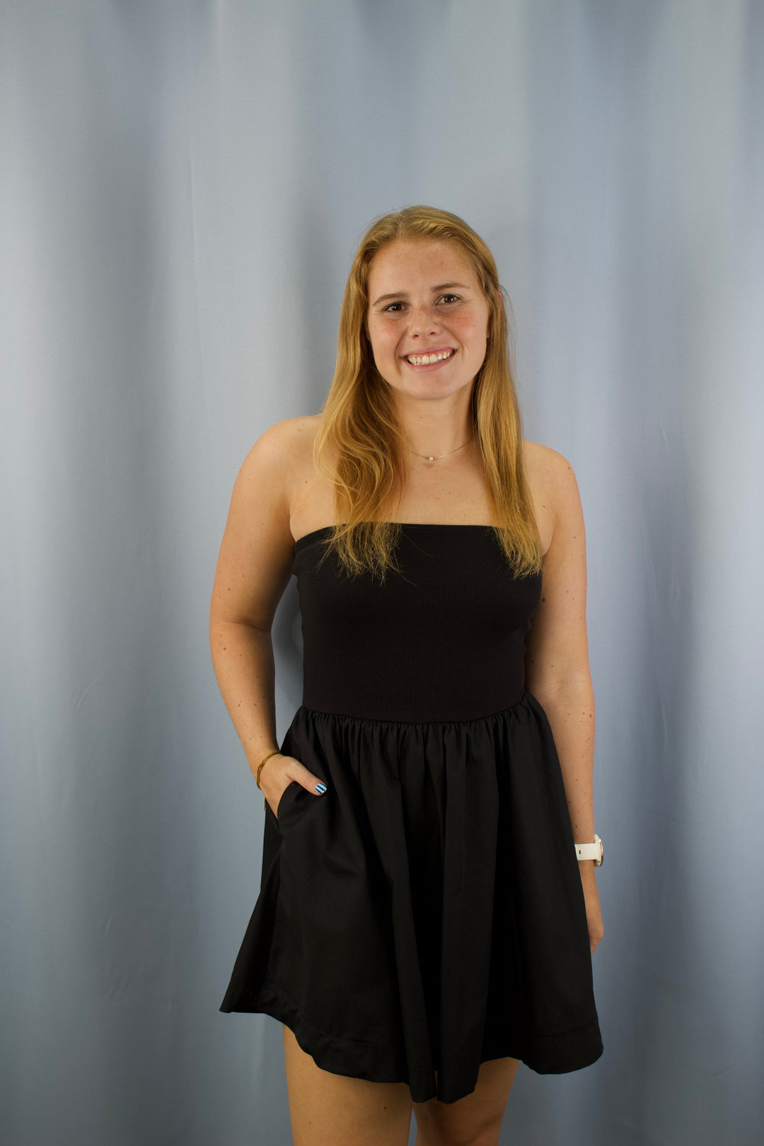 Tube Top Flare Mini Dress with Pockets