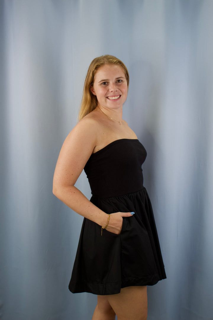 Tube Top Flare Mini Dress with Pockets