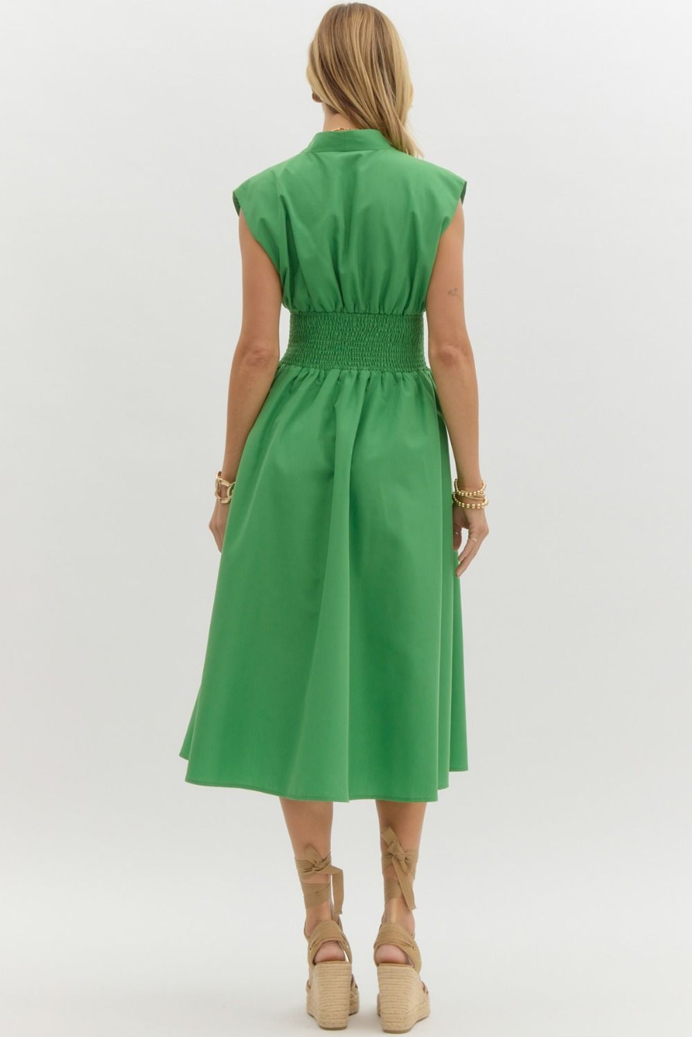 The Ivy Smocked Waist Midi Dress – Green