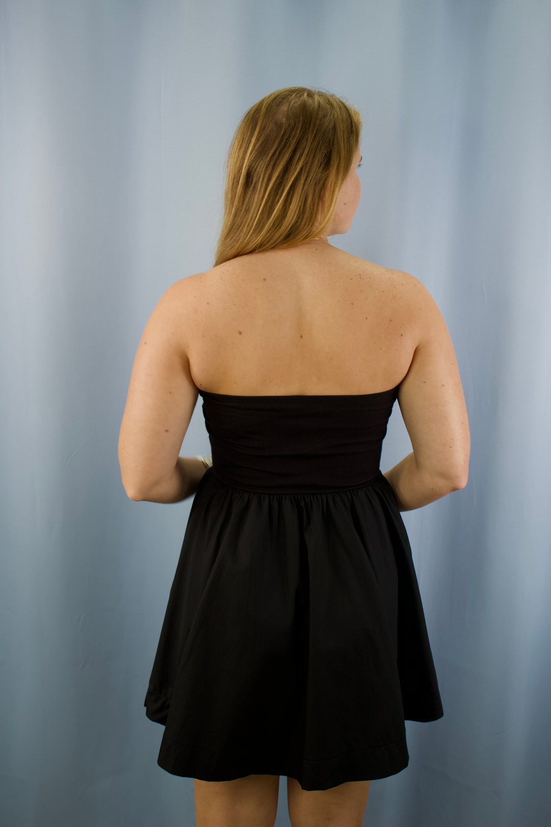Tube Top Flare Mini Dress with Pockets