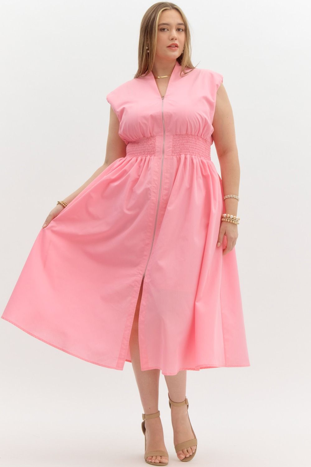The Ivy Smocked Waist Midi Dress – Pink