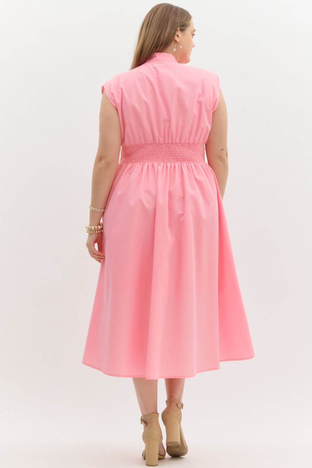 The Ivy Smocked Waist Midi Dress – Pink