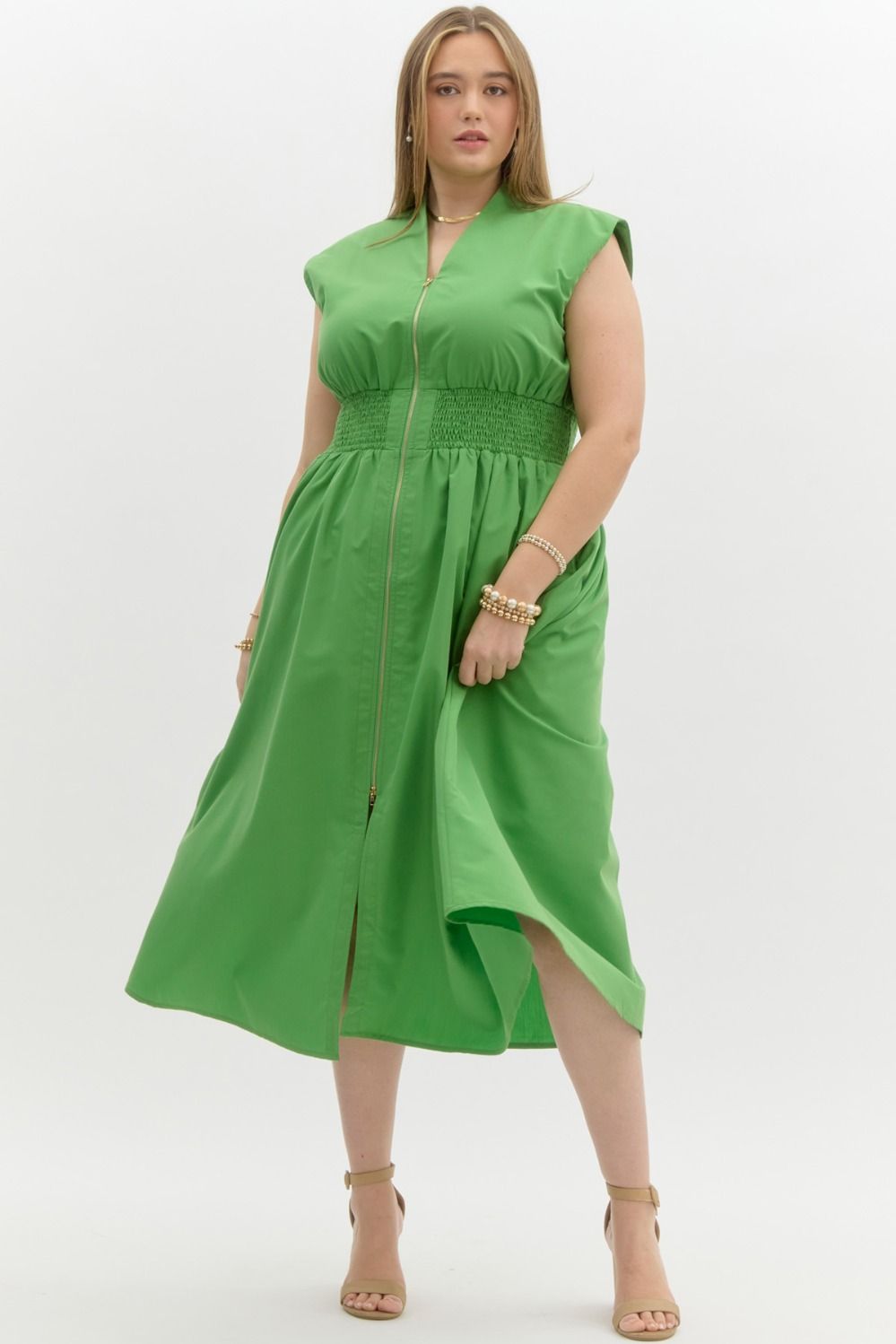 The Ivy Smocked Waist Midi Dress – Green