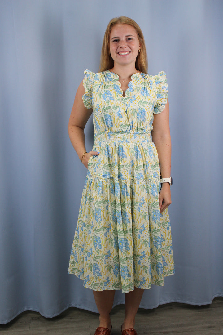 Floral Print Ruffle Sleeve Dress
