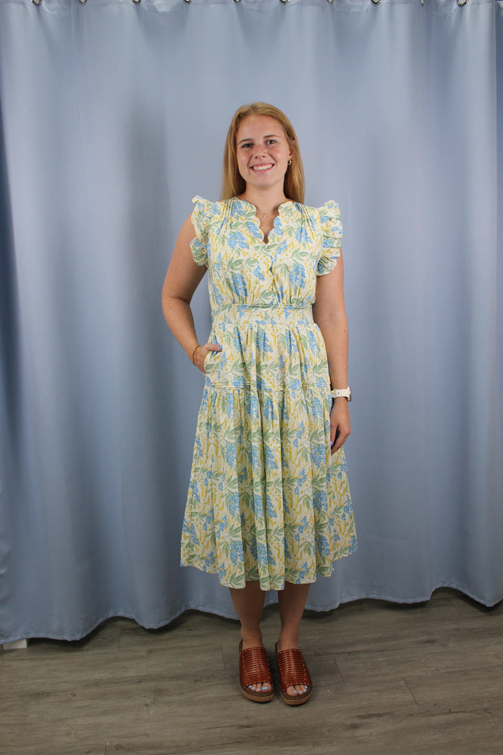 Floral Print Ruffle Sleeve Dress