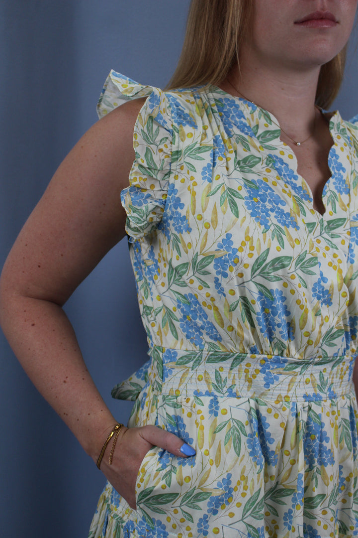 Floral Print Ruffle Sleeve Dress