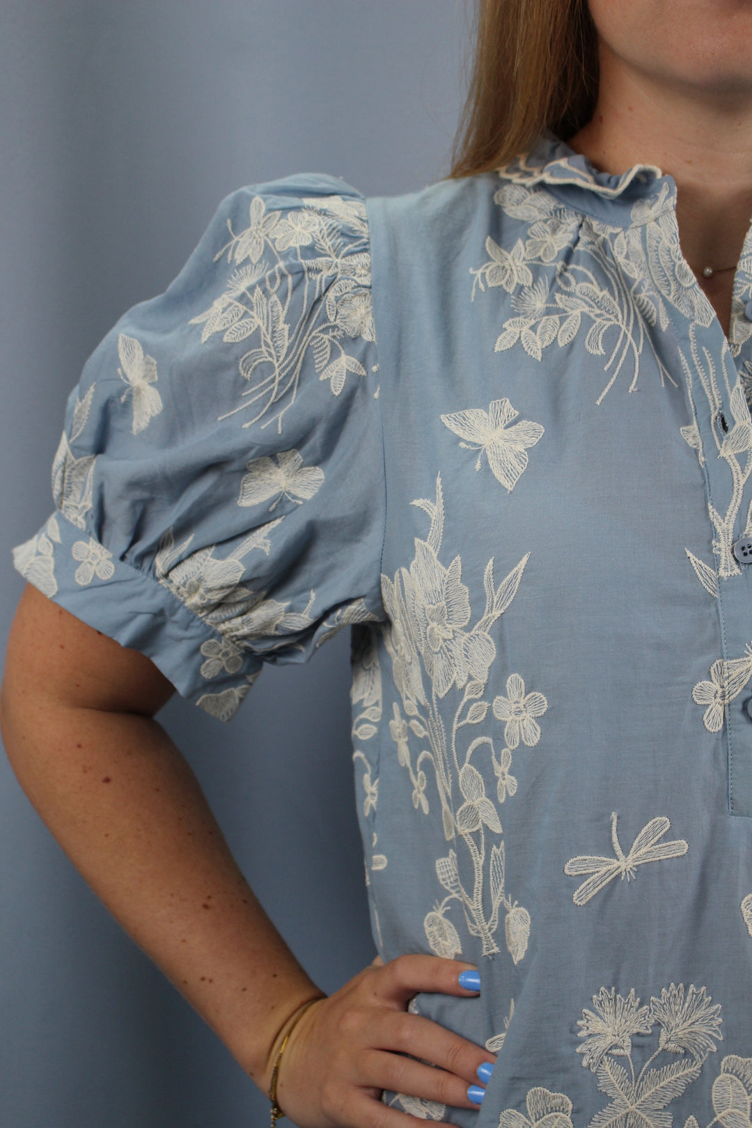 Chambray Embroidered Top