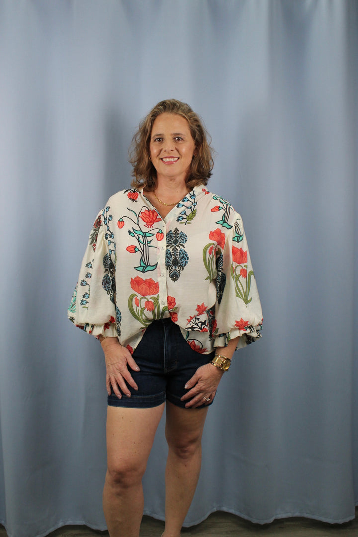 Printed Button Down Top