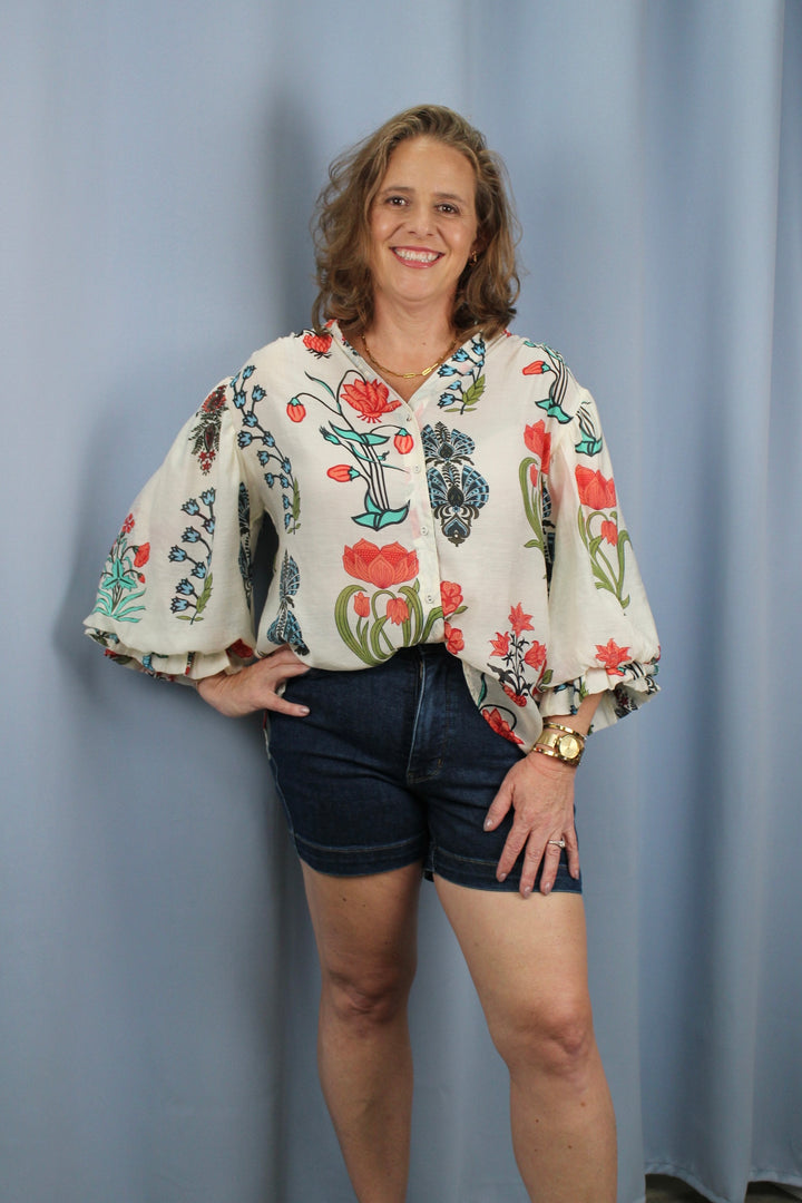 Printed Button Down Top
