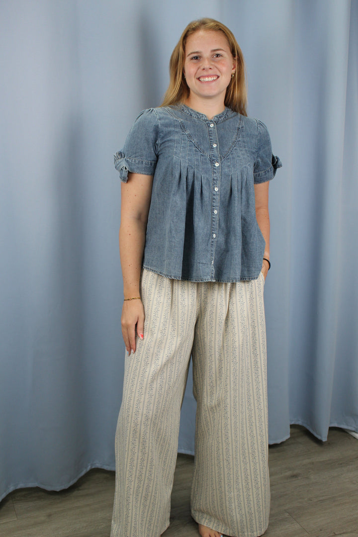 Gentle Breeze Floral Stripe Wide Leg Pant