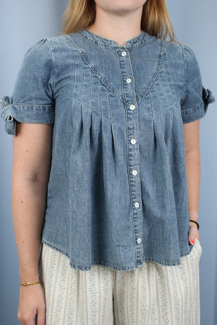 Sunny Day Washed Denim Pintuck Shirt
