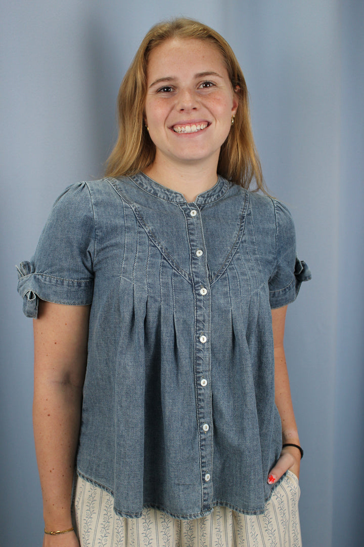 Sunny Day Washed Denim Pintuck Shirt