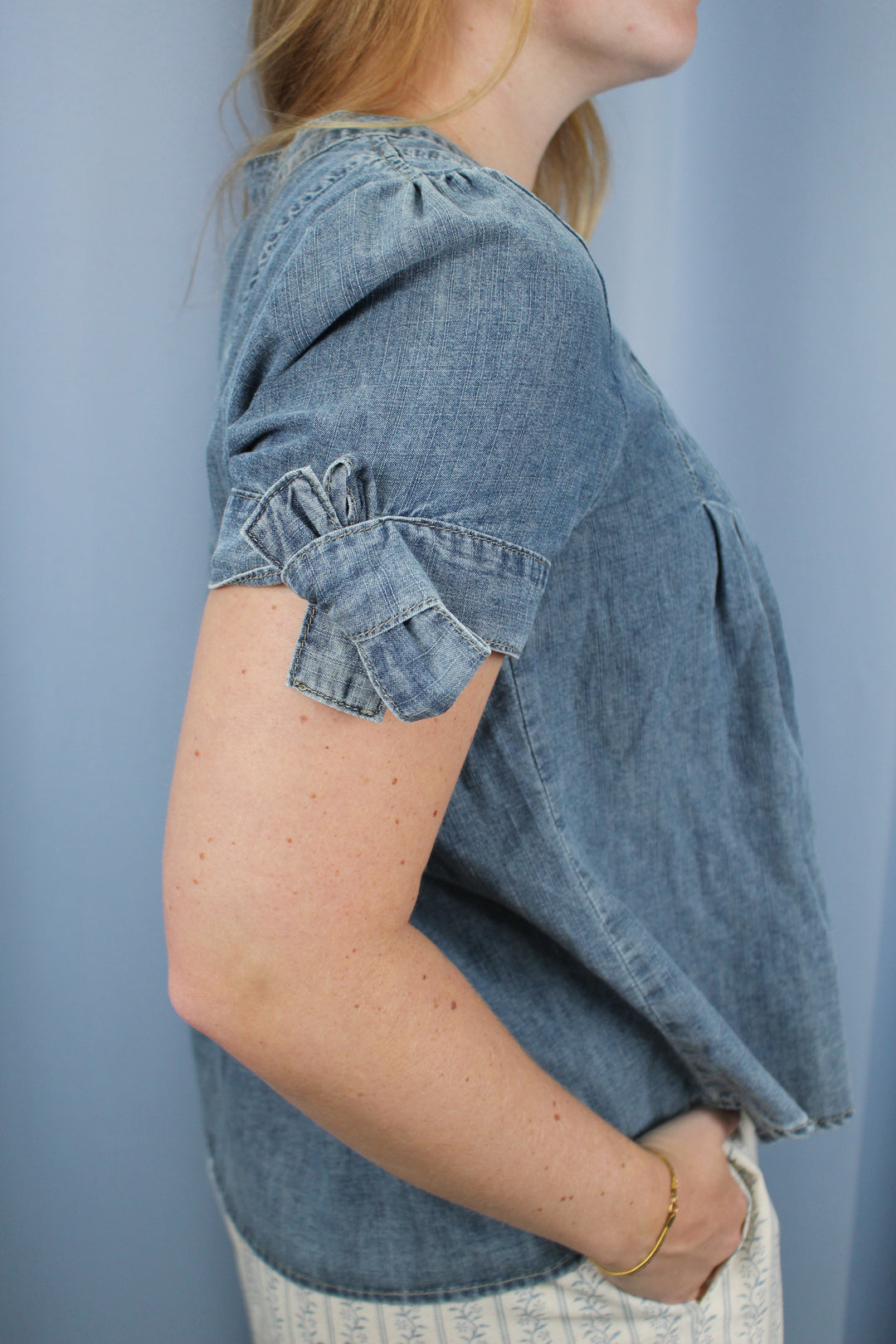 Sunny Day Washed Denim Pintuck Shirt