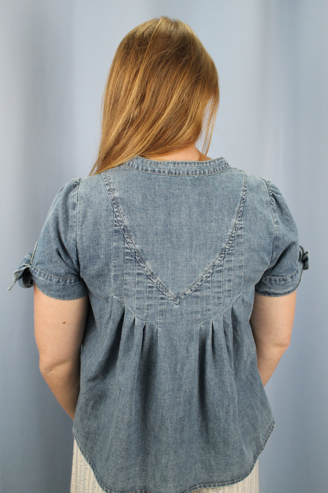 Sunny Day Washed Denim Pintuck Shirt