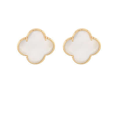 White Cats Eye Clover Earrings