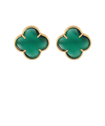 Green Cats Eye Clover Earrings