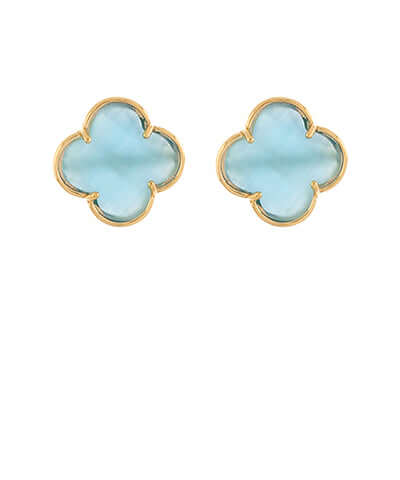 Blue Cats Eye Clover Earrings