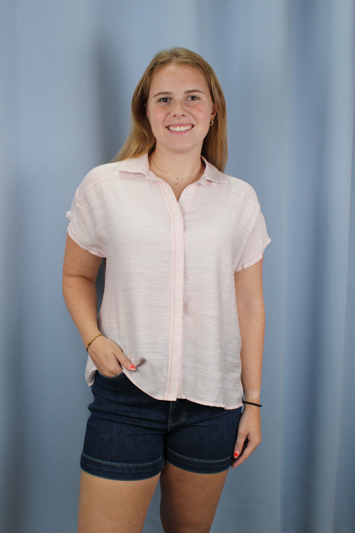 Lightweight Button Down Shirt- Pink