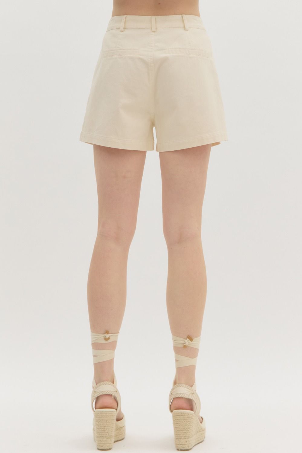 Cream High Waist Shorts with Front Pockets 