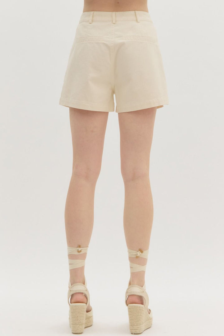 Cream High Waist Shorts with Front Pockets 
