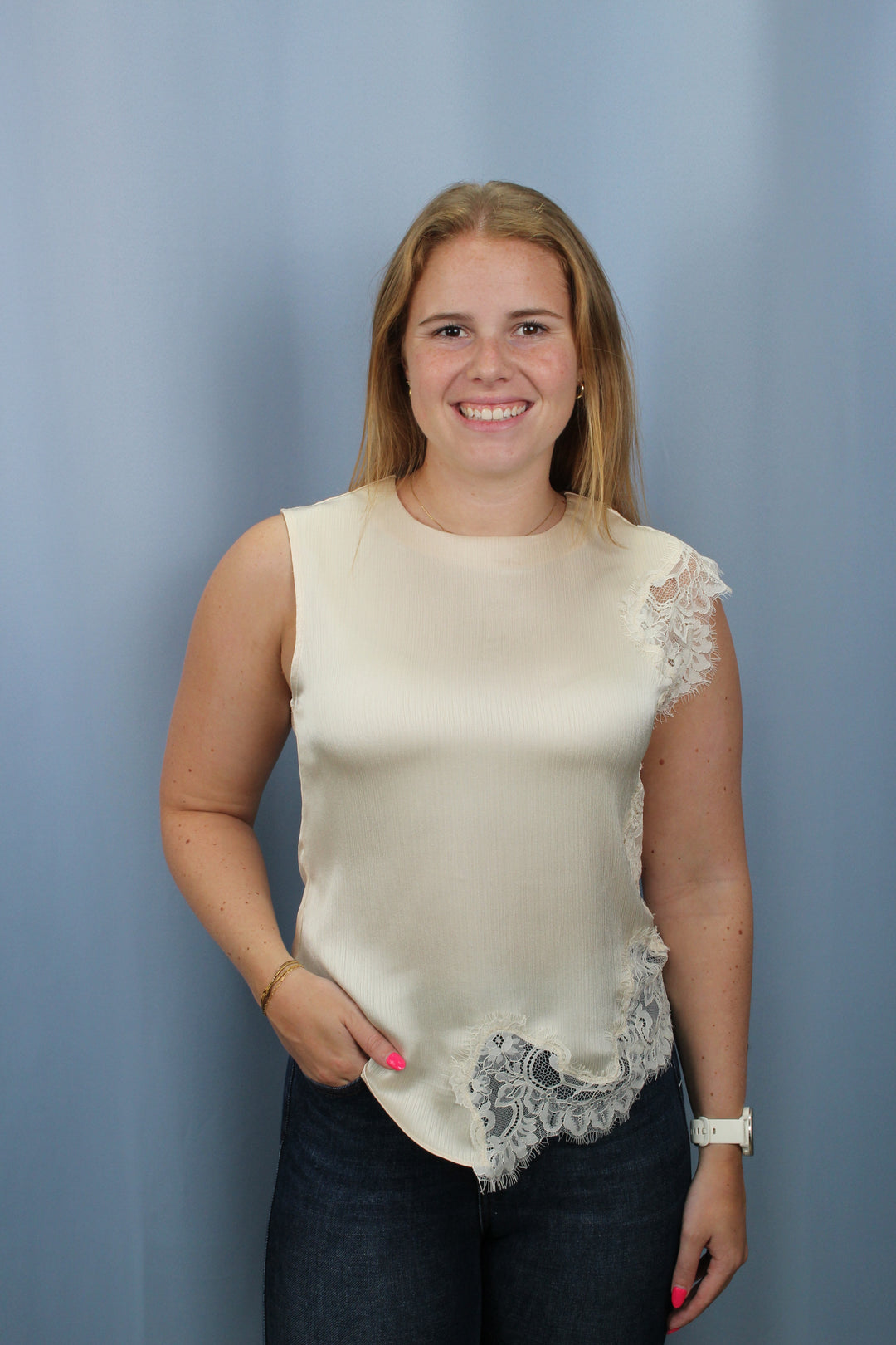 Sleeveless Lace Asymmetrical Top- Ivory