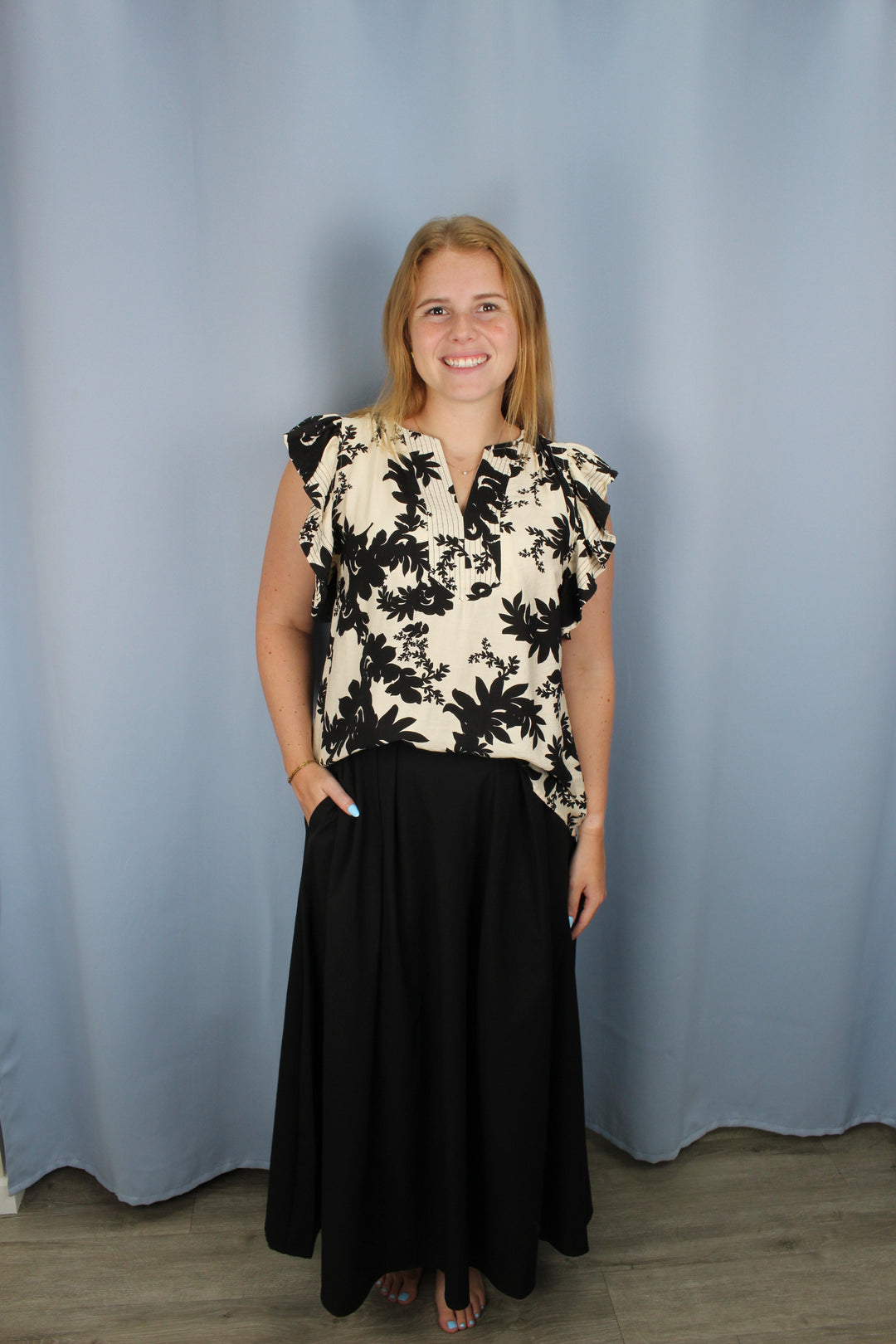 Margot Classic Black Poplin Midi Skirt