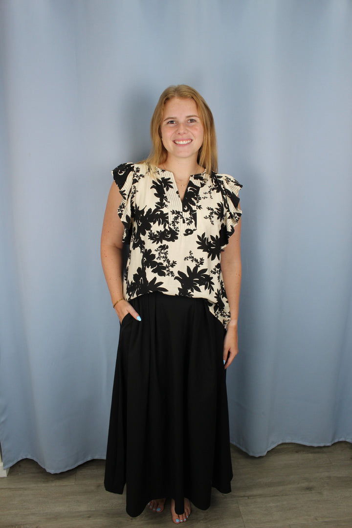 Margot Classic Black Poplin Midi Skirt