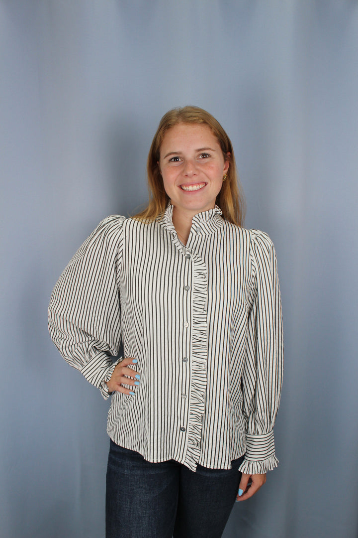 Entro Black and White Striped Blouse