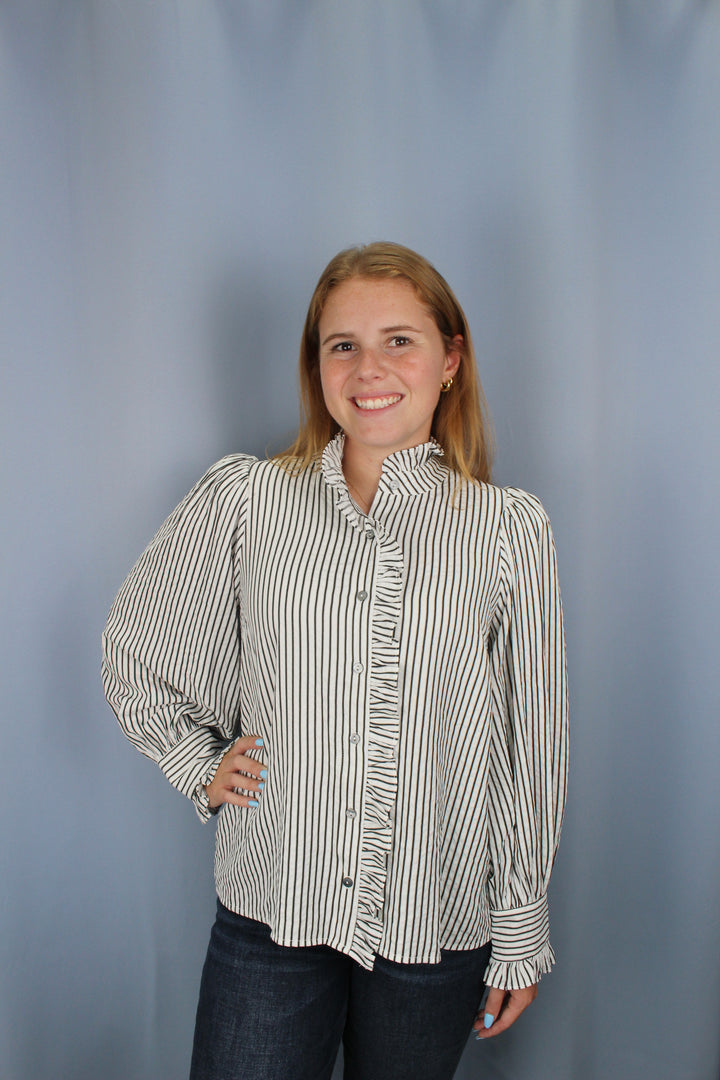 Entro Black and White Striped Blouse