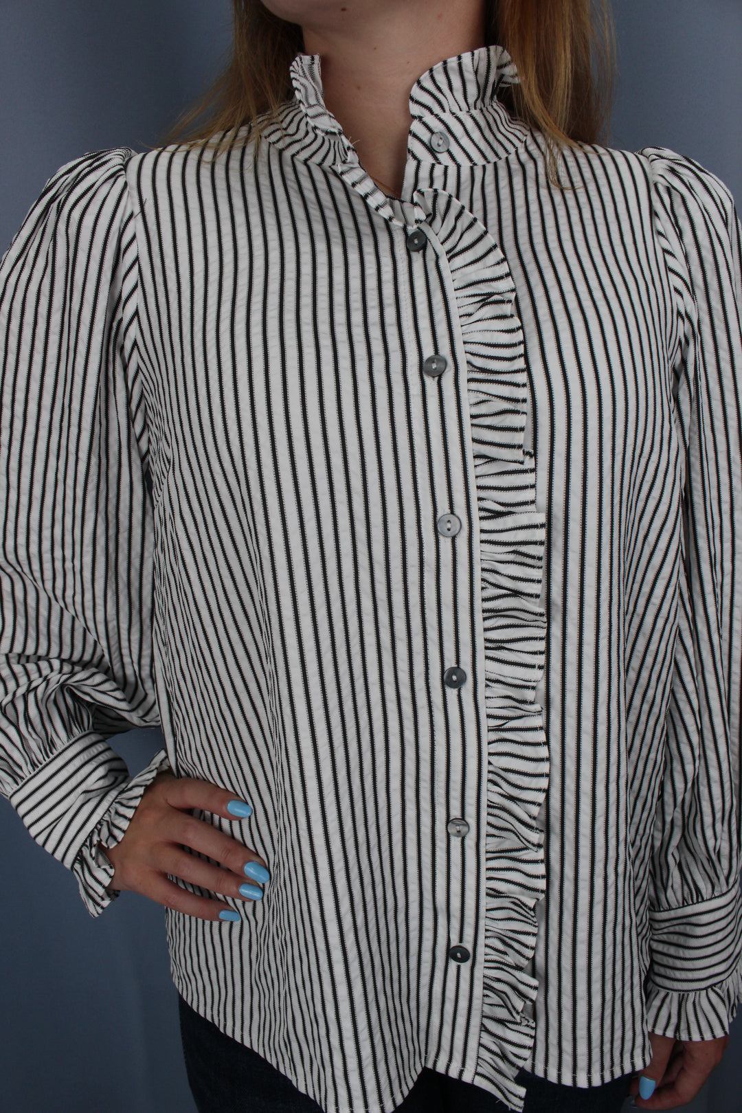 Entro Black and White Striped Blouse