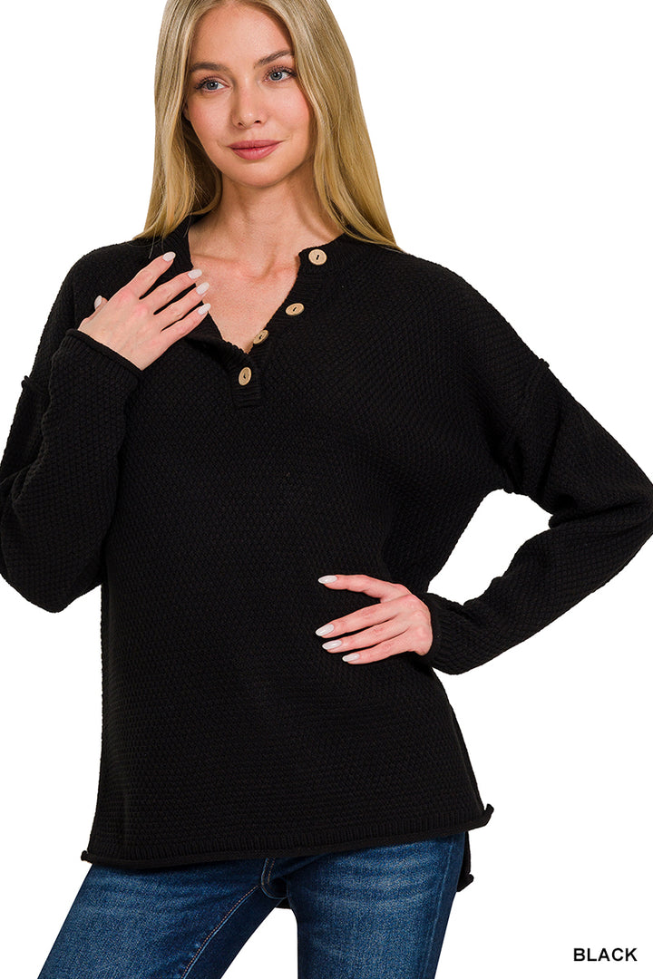 4 Button Henley Sweater black
