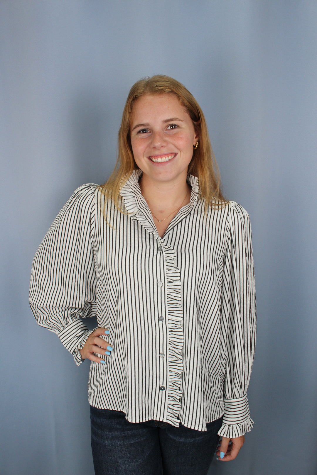 Entro Black and White Striped Blouse