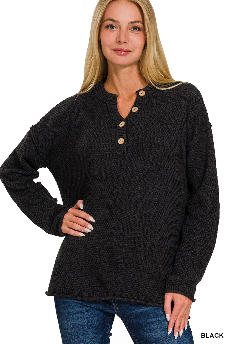 4 Button Henley Sweater black