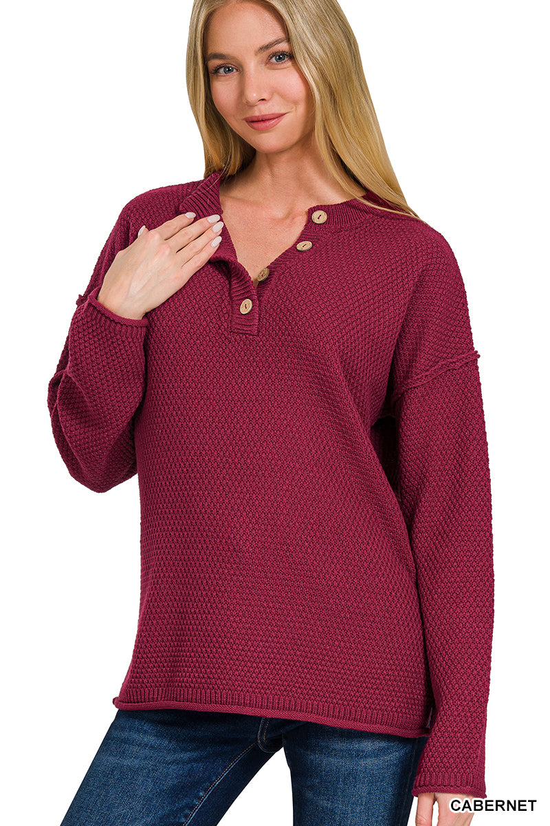 4 Button Henley Sweater burgundy