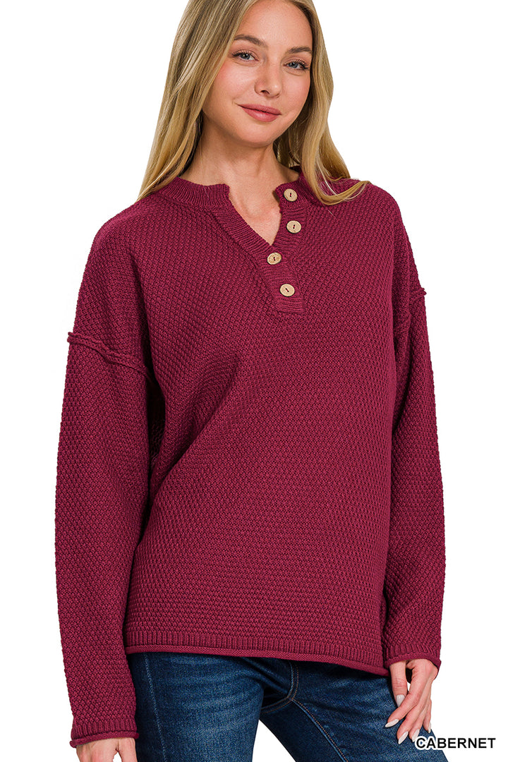 4 Button Henley Sweater burgundy