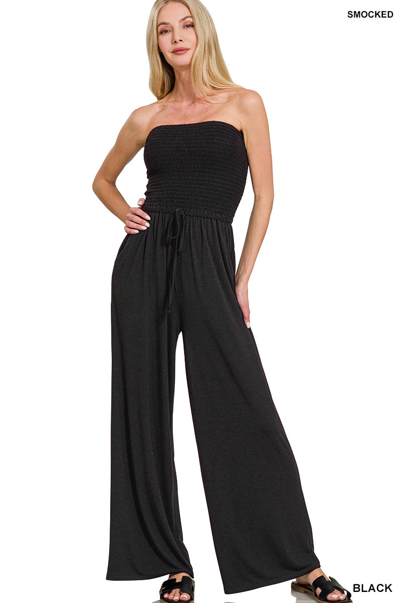 Smocked Tube Top Jumpsuit black 