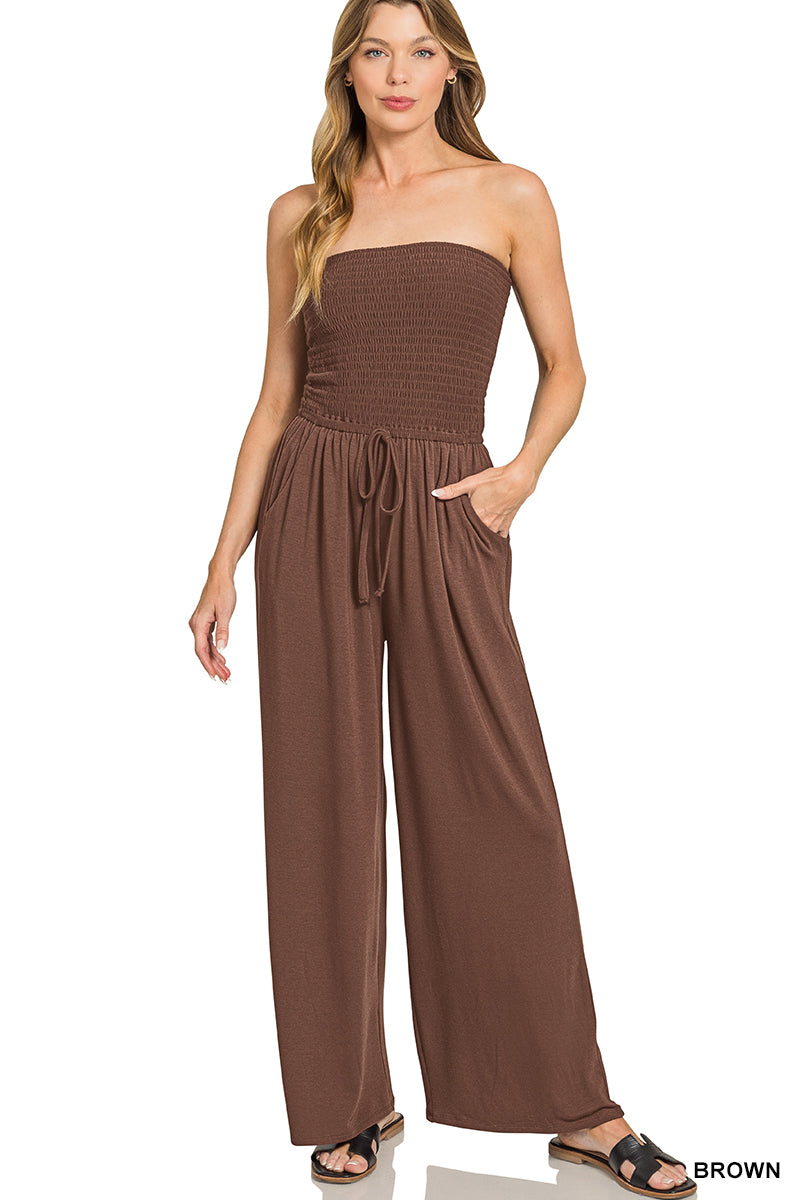 Smocked Tube Top Jumpsuit brown