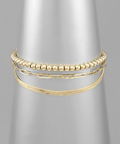 gold snake and ball chain 3 row bracelet