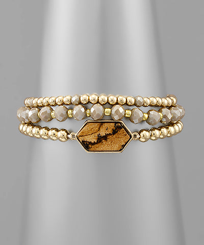 Hexagon Stone & Bead Bracelet